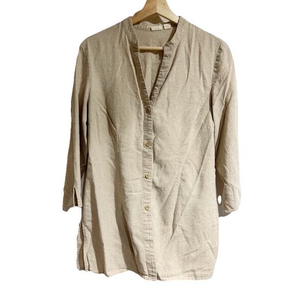 Caslon Women Medium Sand Beige Button Down Blouse Tunic - Picture 1 of 5